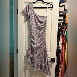 Astr One-Shoulder Dress in Blue/Purple and Pink Floral